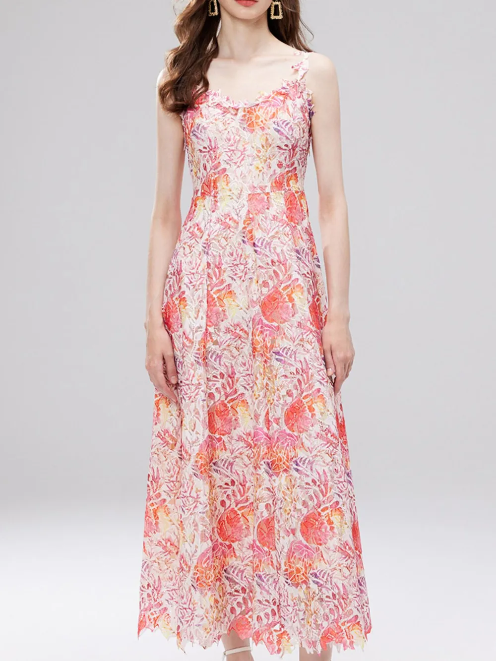 Floral Lace Sleeveless V-Neck Midi Dress, image 19