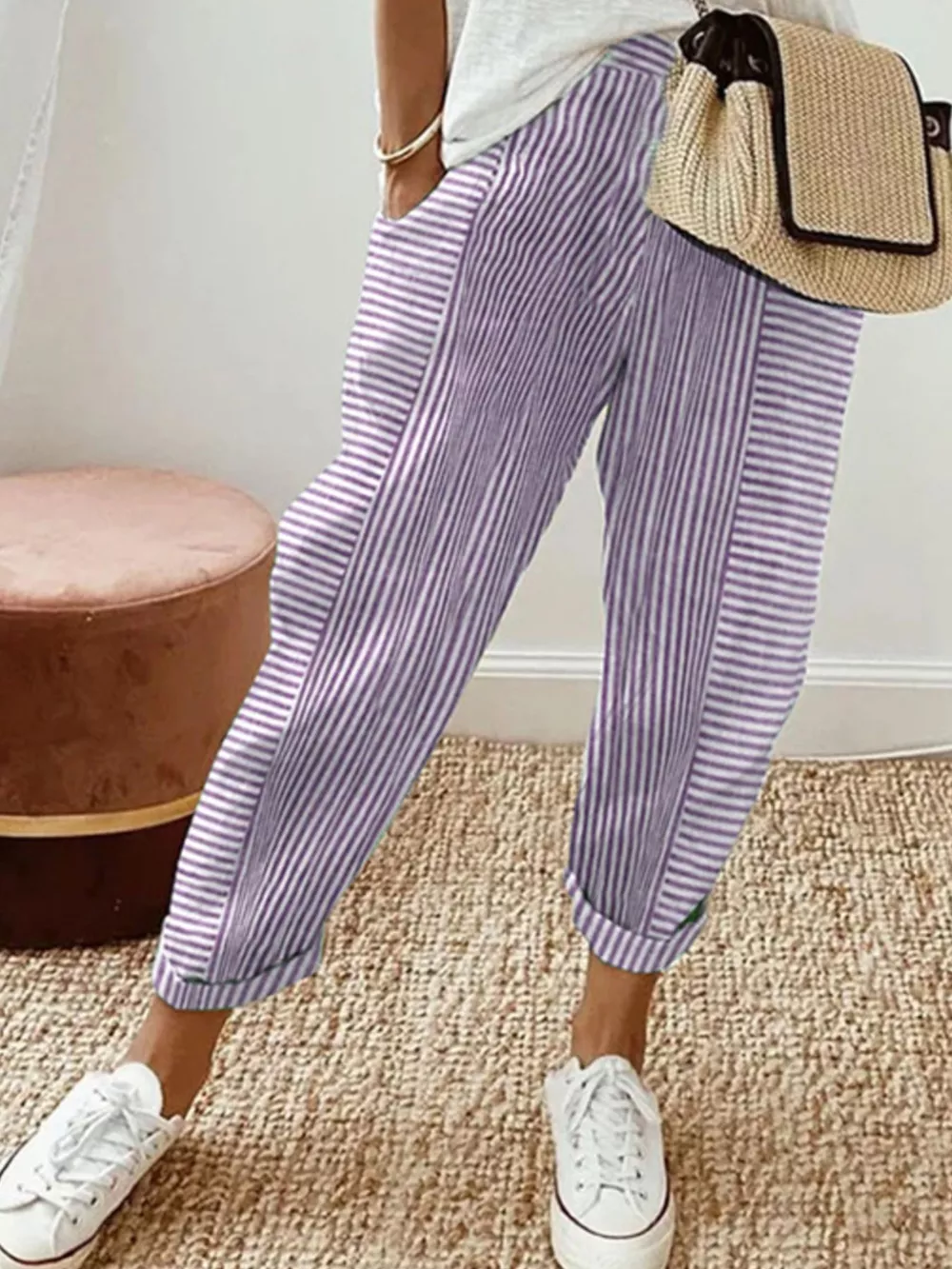 Full Size Striped Casual Pants Plus Size, image 5