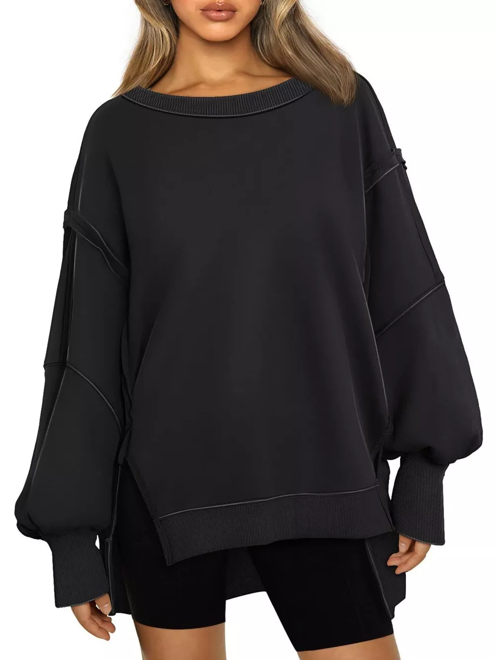 Side Slit Long Sleeve Oversized Sweatshirt, image 25