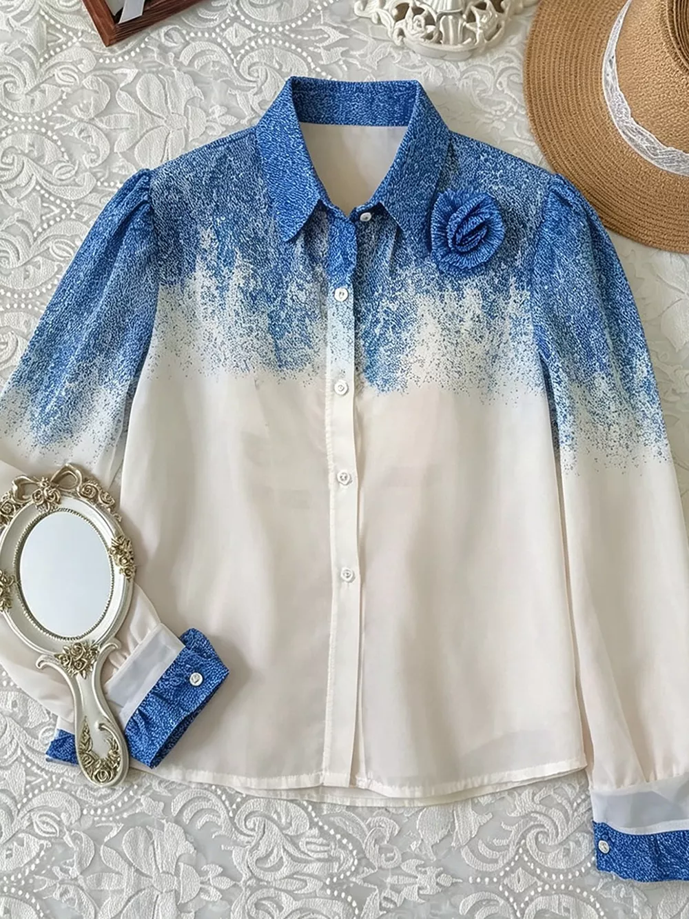 Flower Gradient Button Up Shirt, image 3