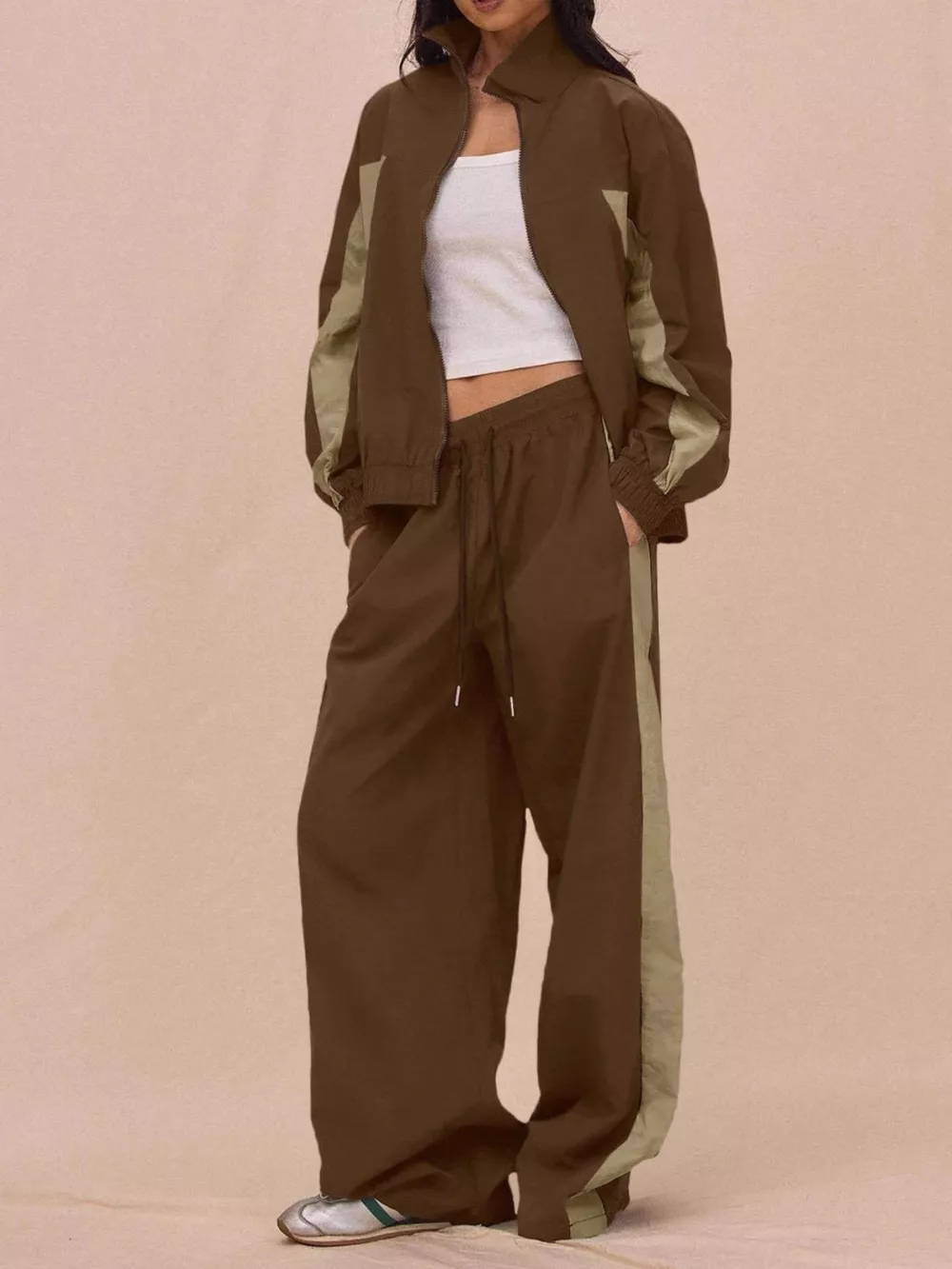 Color-Block Tracksuit and Wide-Leg Pants Set