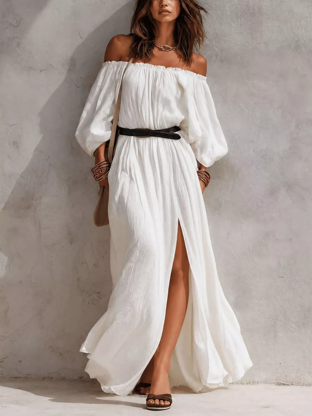 Boho Off-Shoulder Maxi Dress with Side Slit, image 7
