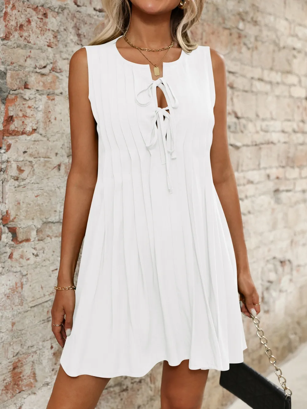 Tied Front Pleated Sleeveless Mini Dress, image 20