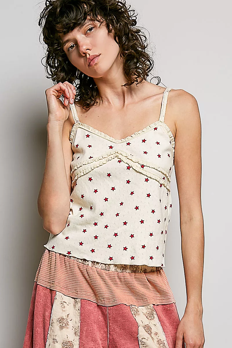 Star Printed Lightweight Ribbed Knit Cami, image 2