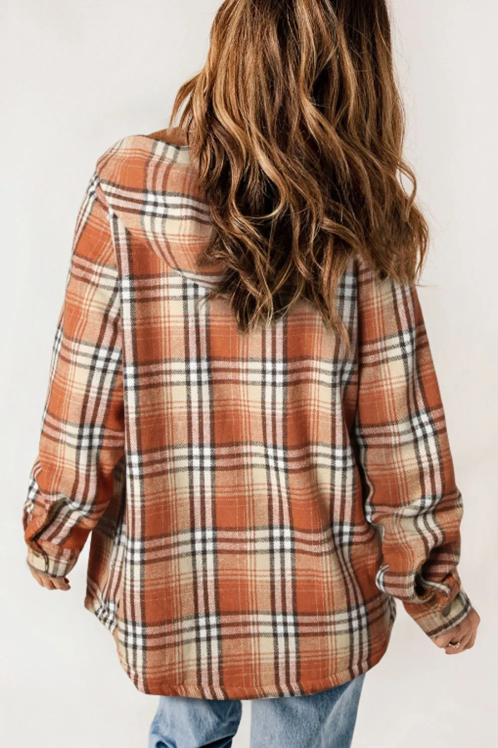 Plaid Button Up Long Sleeve Hooded Jacket, image 3