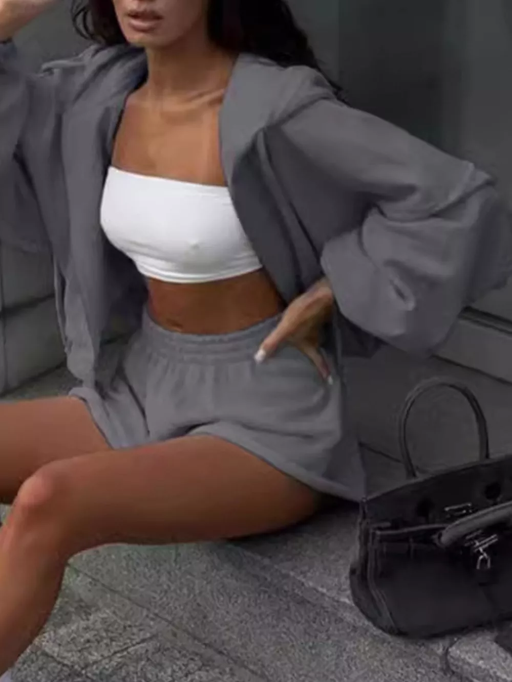 Zip Up Long Sleeve Outerwear and Shorts Set, image 9