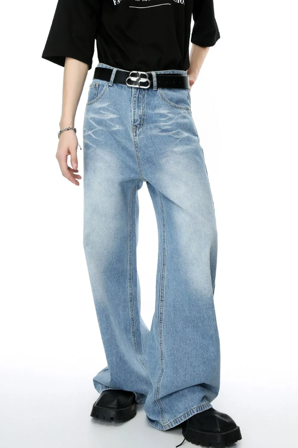 Mid Rise Wide Leg Men's Jeans with Pockets, image 5
