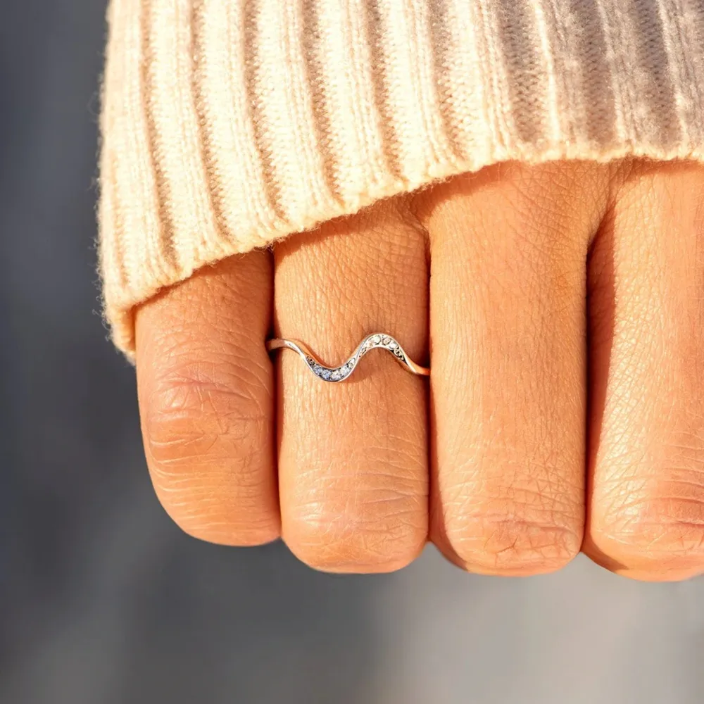 925 Sterling Silver Inlaid Zircon Wave Shape Ring, image 11