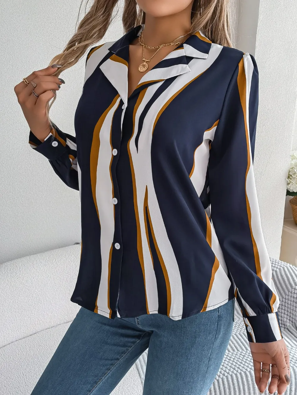 Printed Button Up Long Sleeve Shirt, image 9