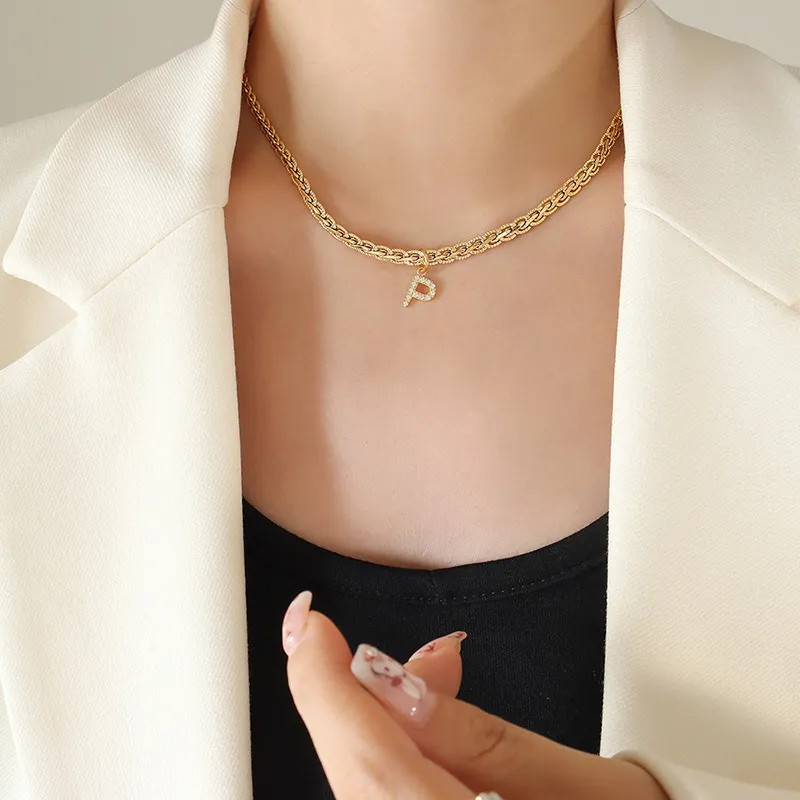 Brass Inlaid Zircon Letter Pendant Necklace, image 7