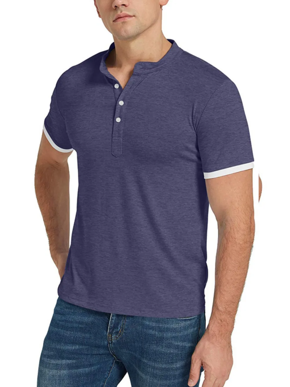 Men's Classic Contrast Trim Henley Top, image 7