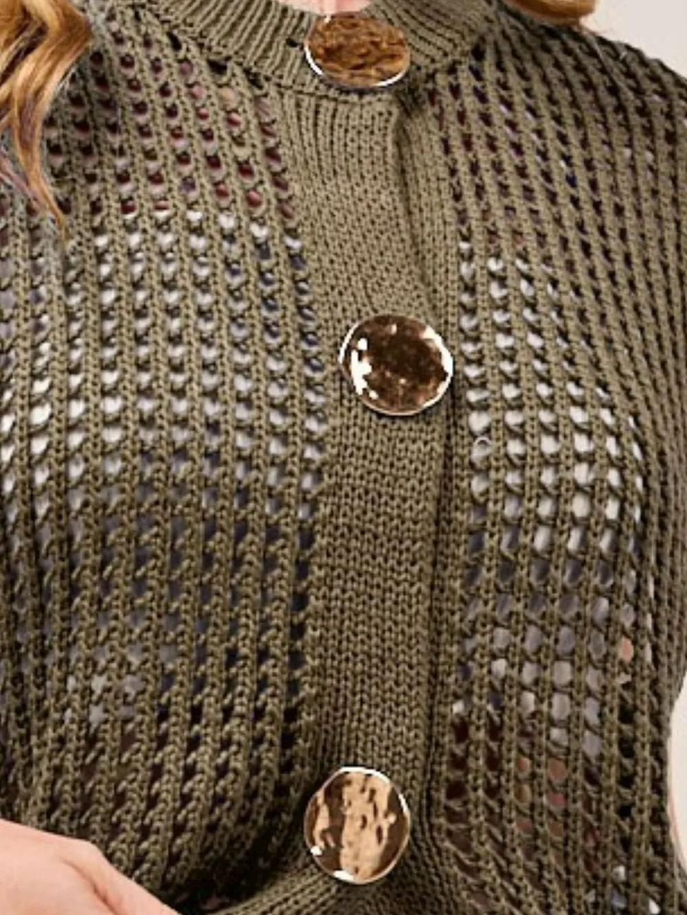 Big Metal Button Front Openwork Sweater Vest, image 3