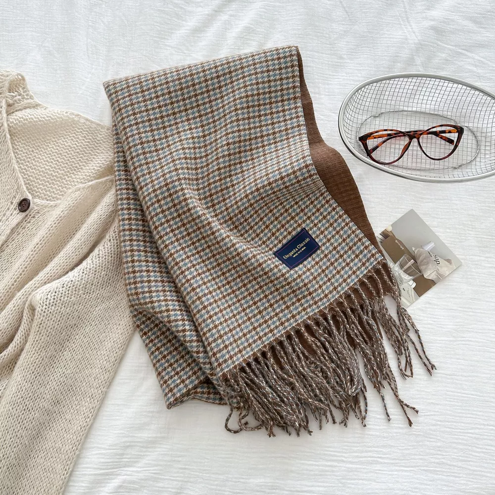 Plaid Fringe Warm Winter Scarf, image 9