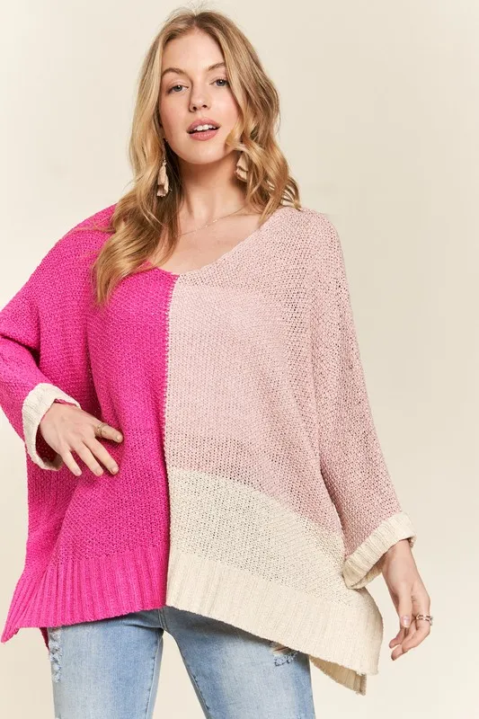 Side Slit Color Block Long Sleeve Sweater, image 6