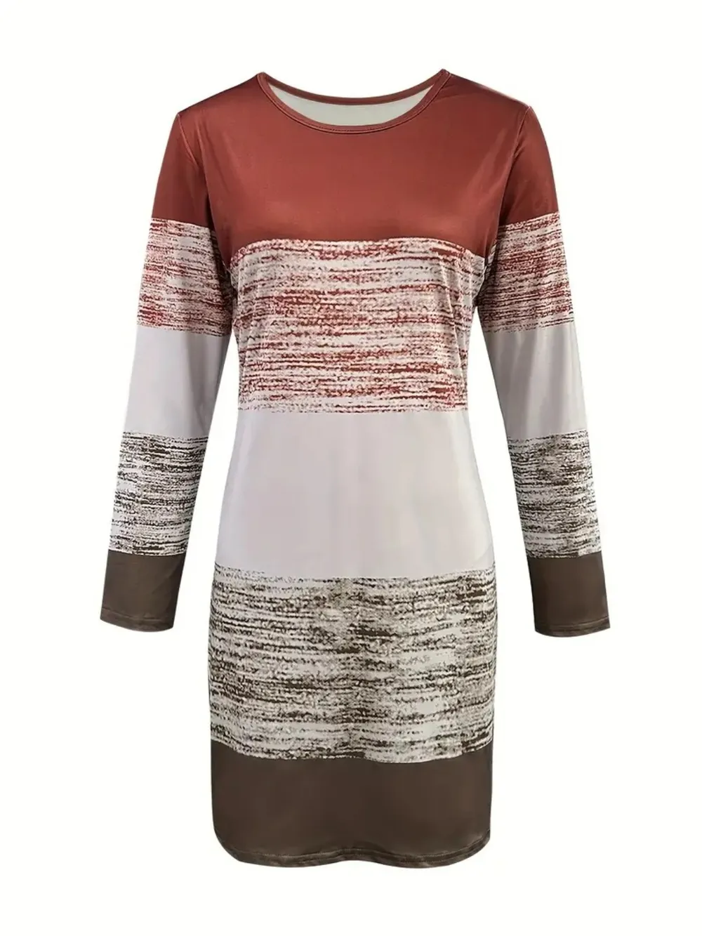 Color Block Round Neck Long Sleeve Dress, image 4