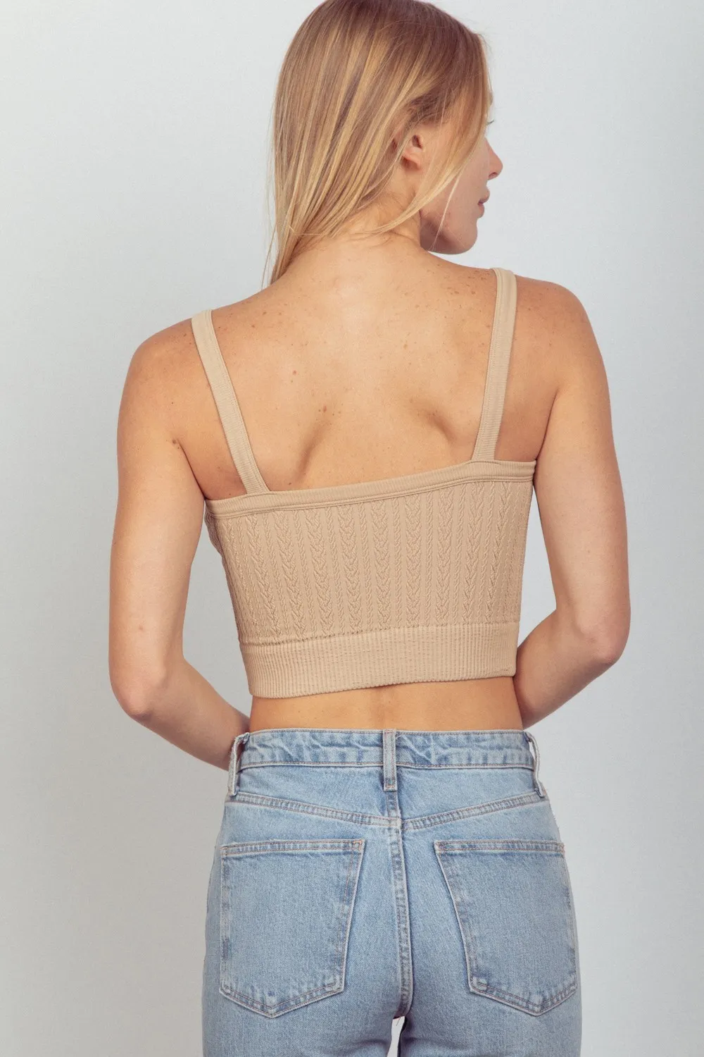 Cable Knit Seamless Cropped Cami, image 5