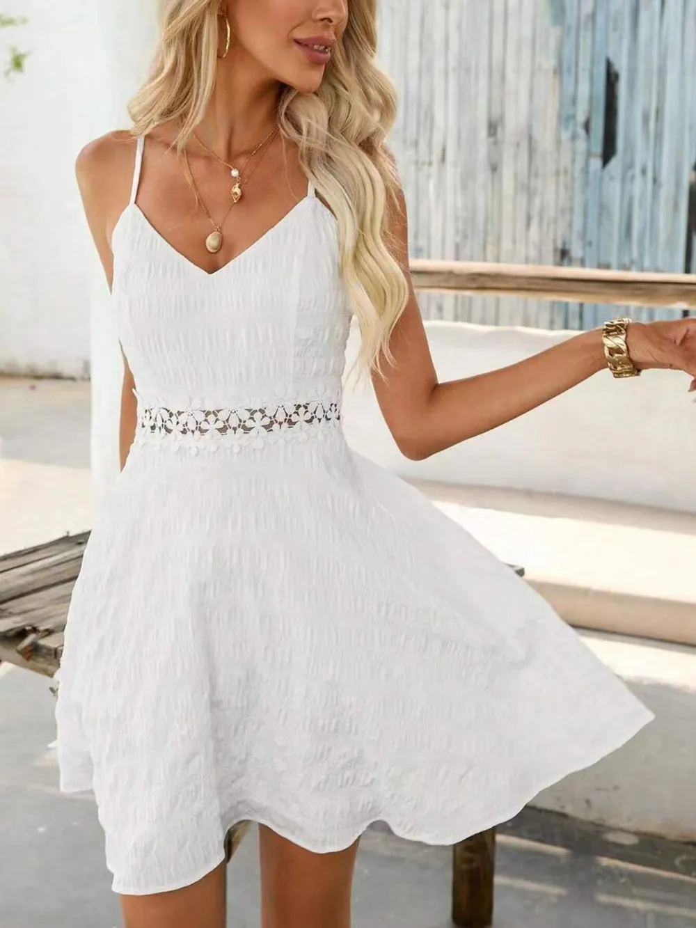Lace Detail V-Neck Mini Cami Dress, image 6