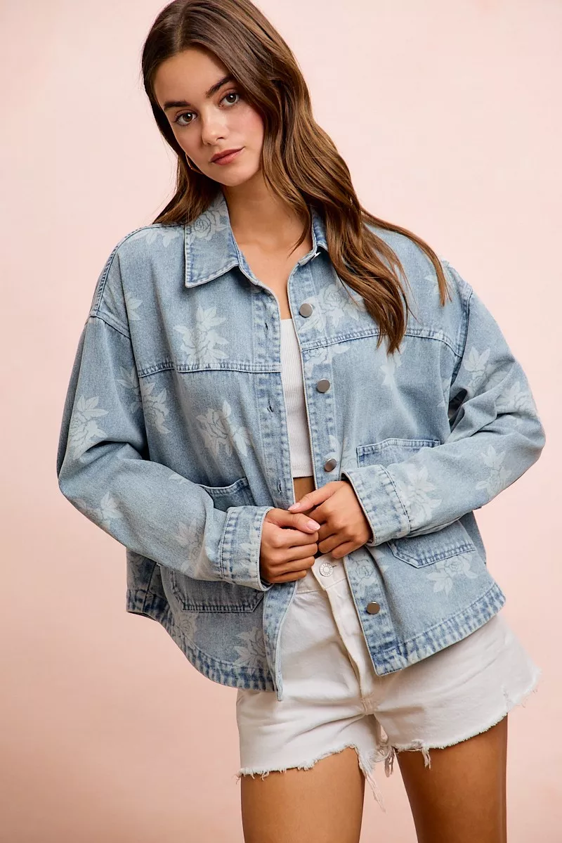 BiBi Printed Washed Denim Jacket With Pocket, image 10