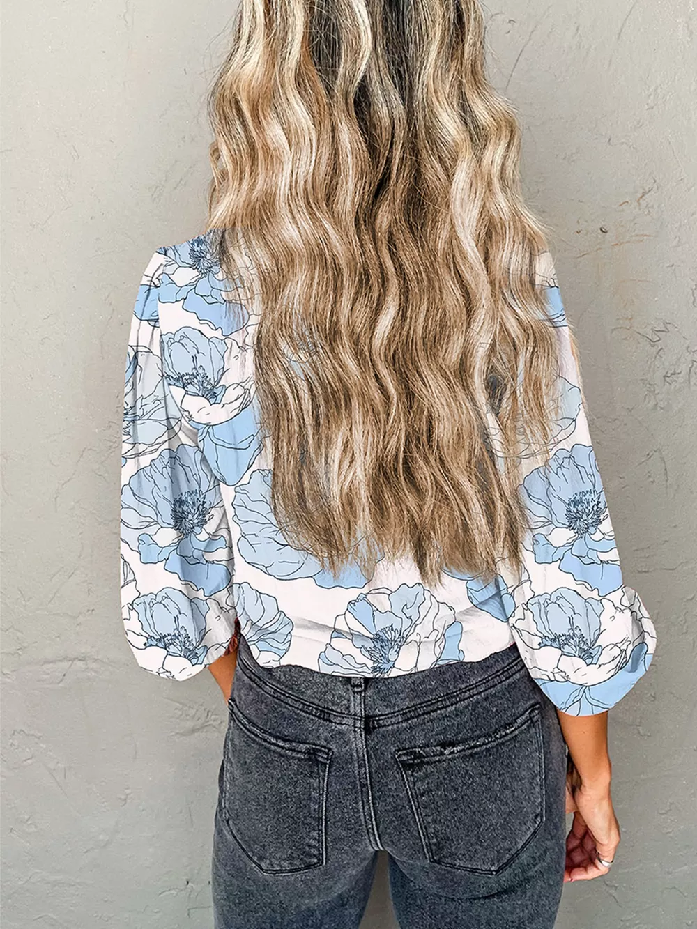 Floral Print Frilly Smocked Square Neck Long Sleeve Blouse, image 2