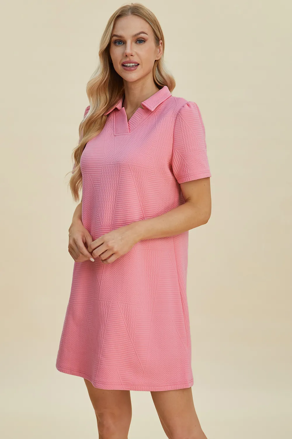 Full Size Texture Short Sleeve Dress, image 26