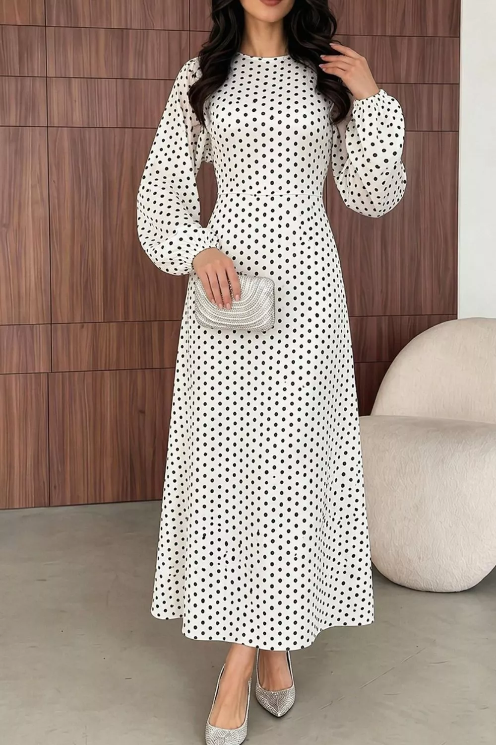 Polka Dot Long Sleeve Maxi Dress, image 5