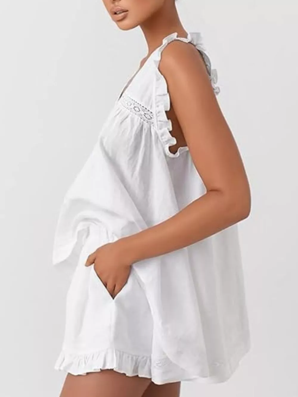 Ruffle Trim V-Neck Top and Shorts Set, image 13