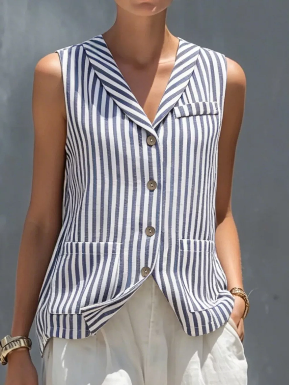 Striped Button Down Vest and Pants Set, image 2