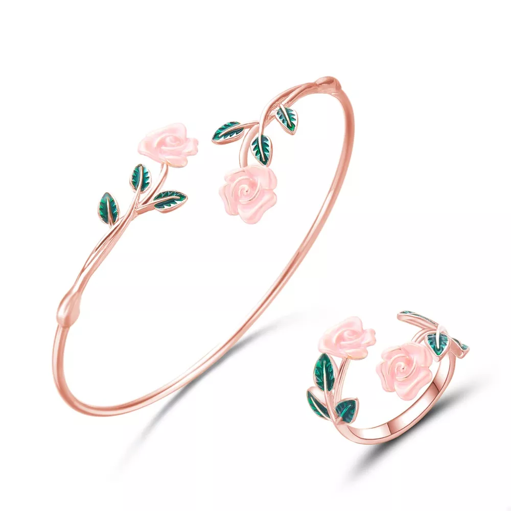 Rose Bypass Ring and Bracelet Jewelry Set, image 11