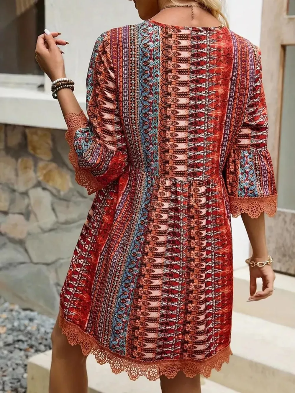 Printed V-Neck A-Line Dress, image 8