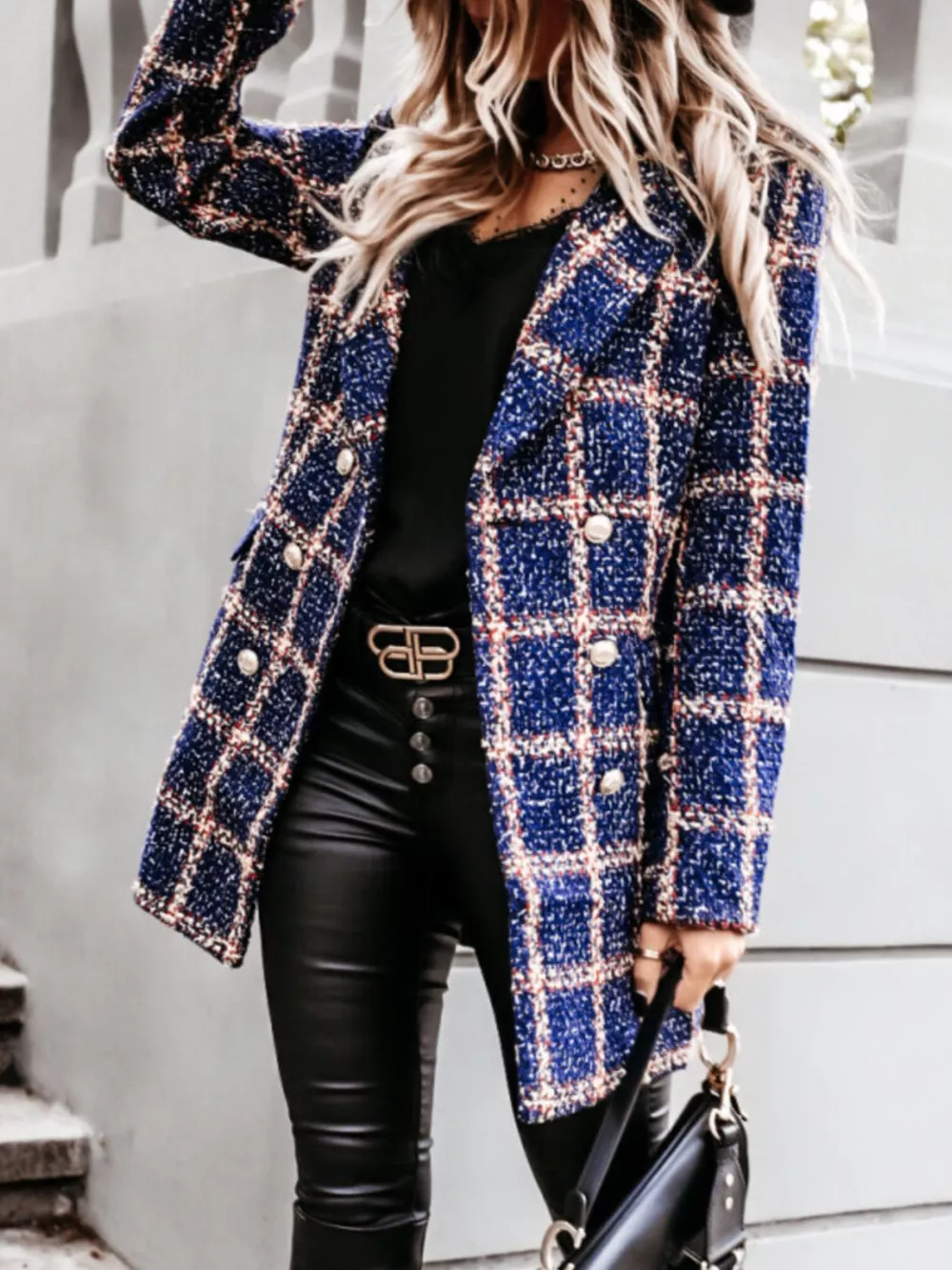 Plaid Tweed Double-Breasted Coat, image 14
