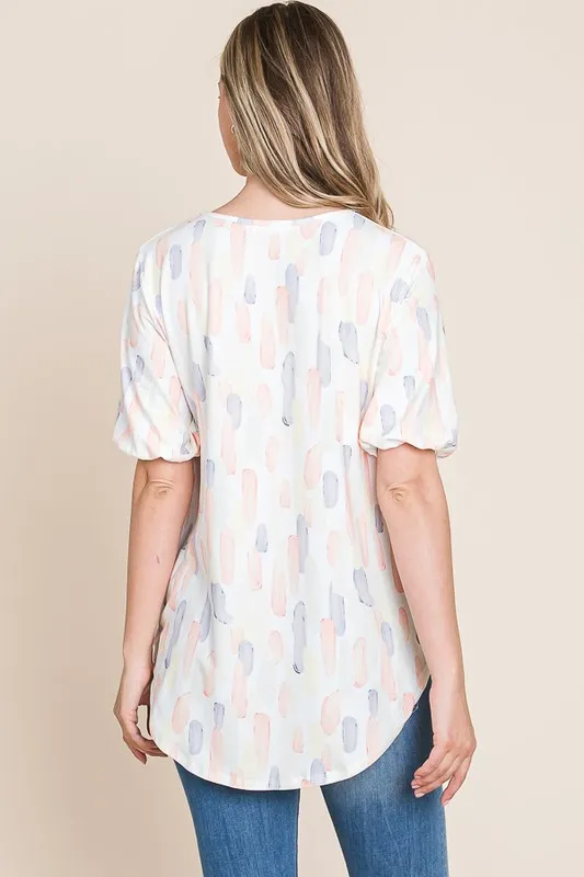Round Neck Puff Short Sleeve Blouse, image 5