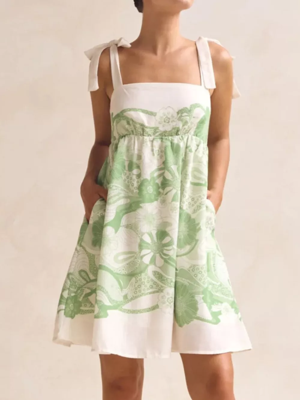 Printed Tie Shoulder Mini Dress, image 11