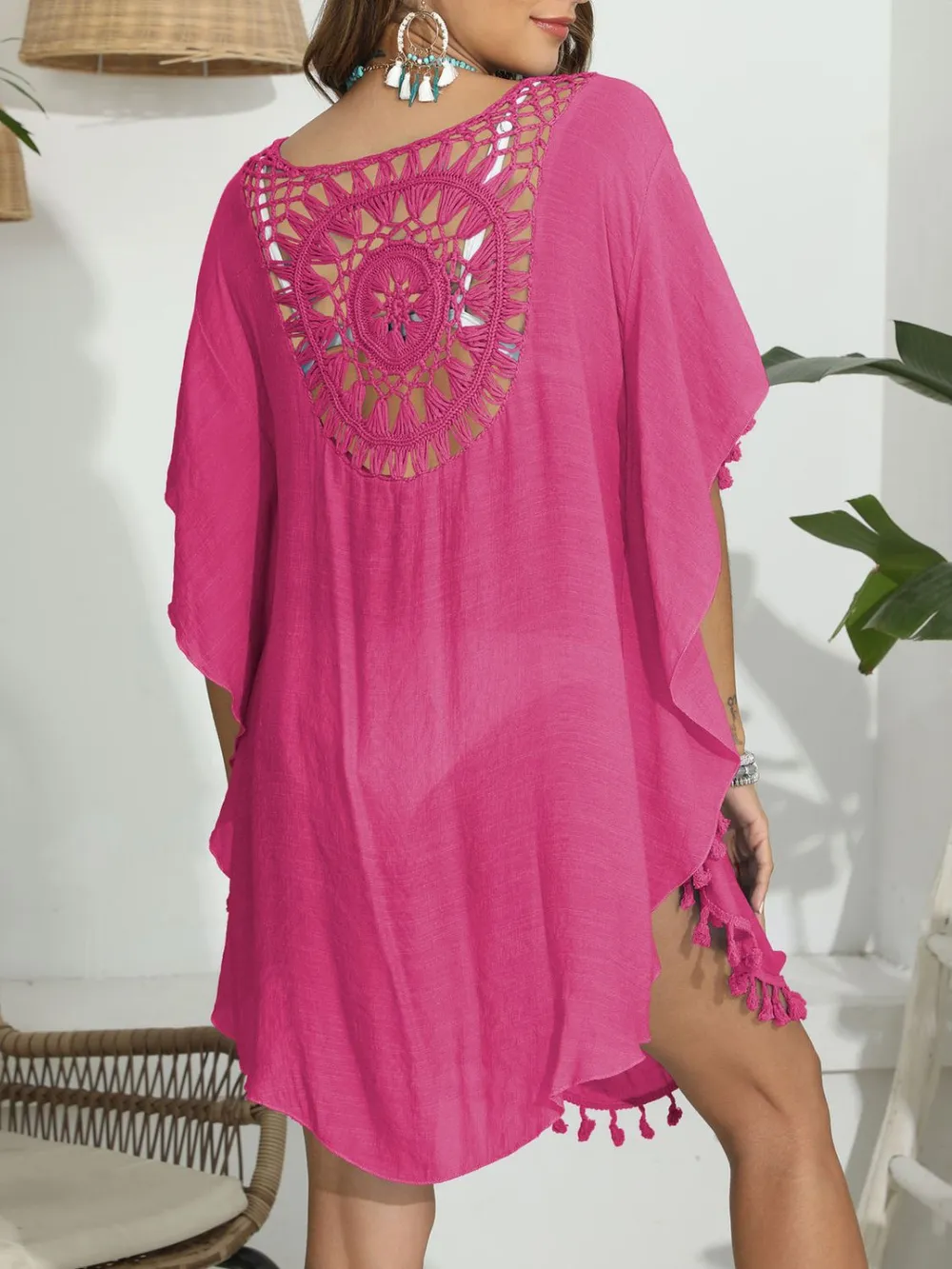 Tassel Crochet Round Neck Cover-Up, image 25