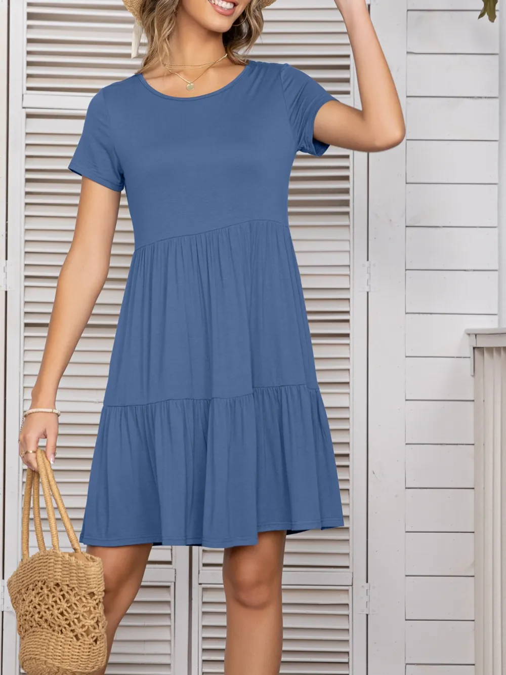 Round Neck Short Sleeve Mini Tee Dress, image 24