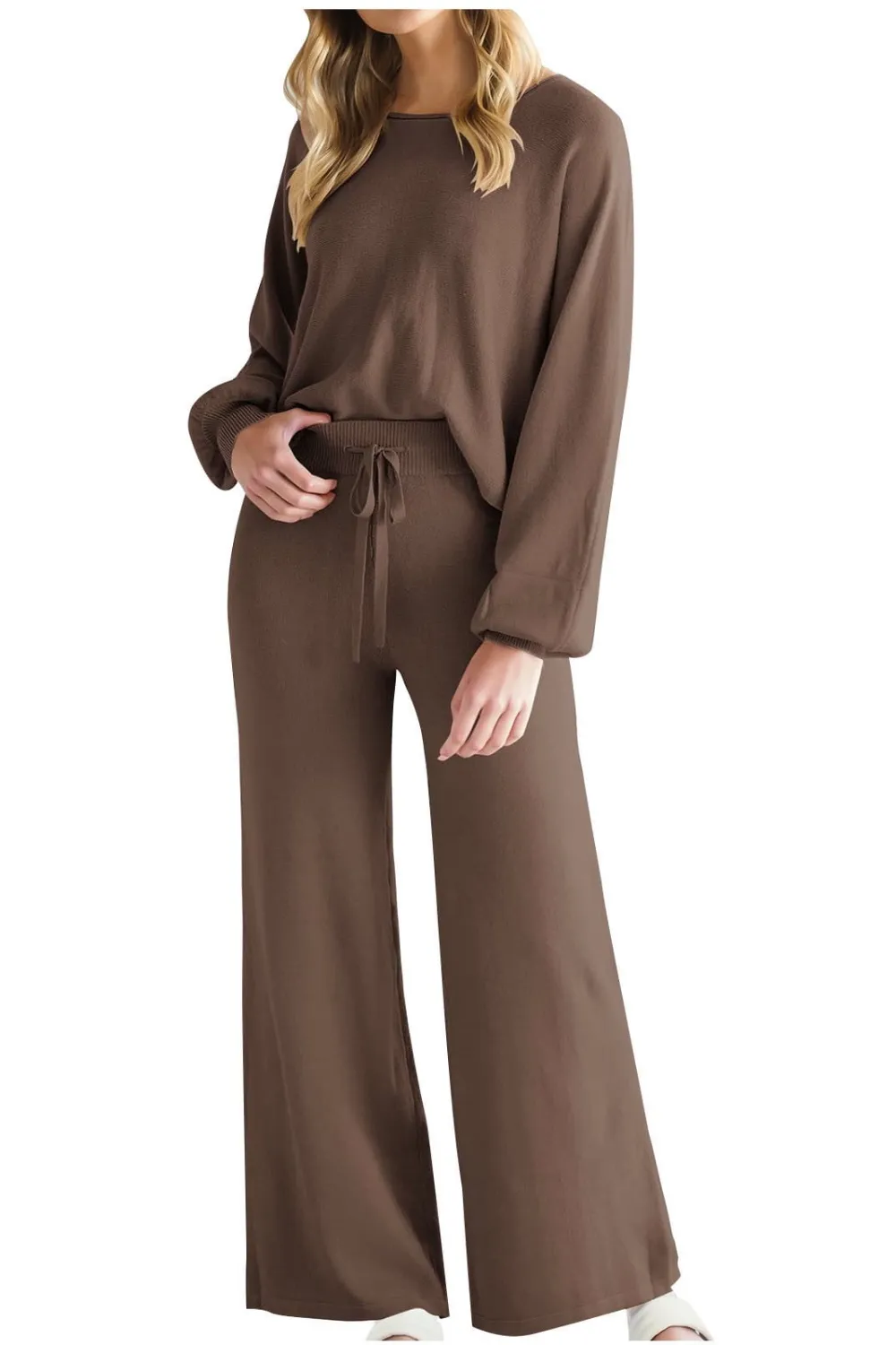 Round Neck Long Sleeve Top and Pants Set, image 3