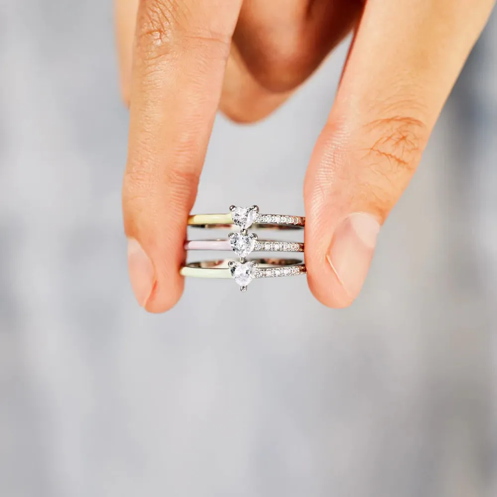 Heart Shape Inlaid Zircon Enamel Ring, image 12
