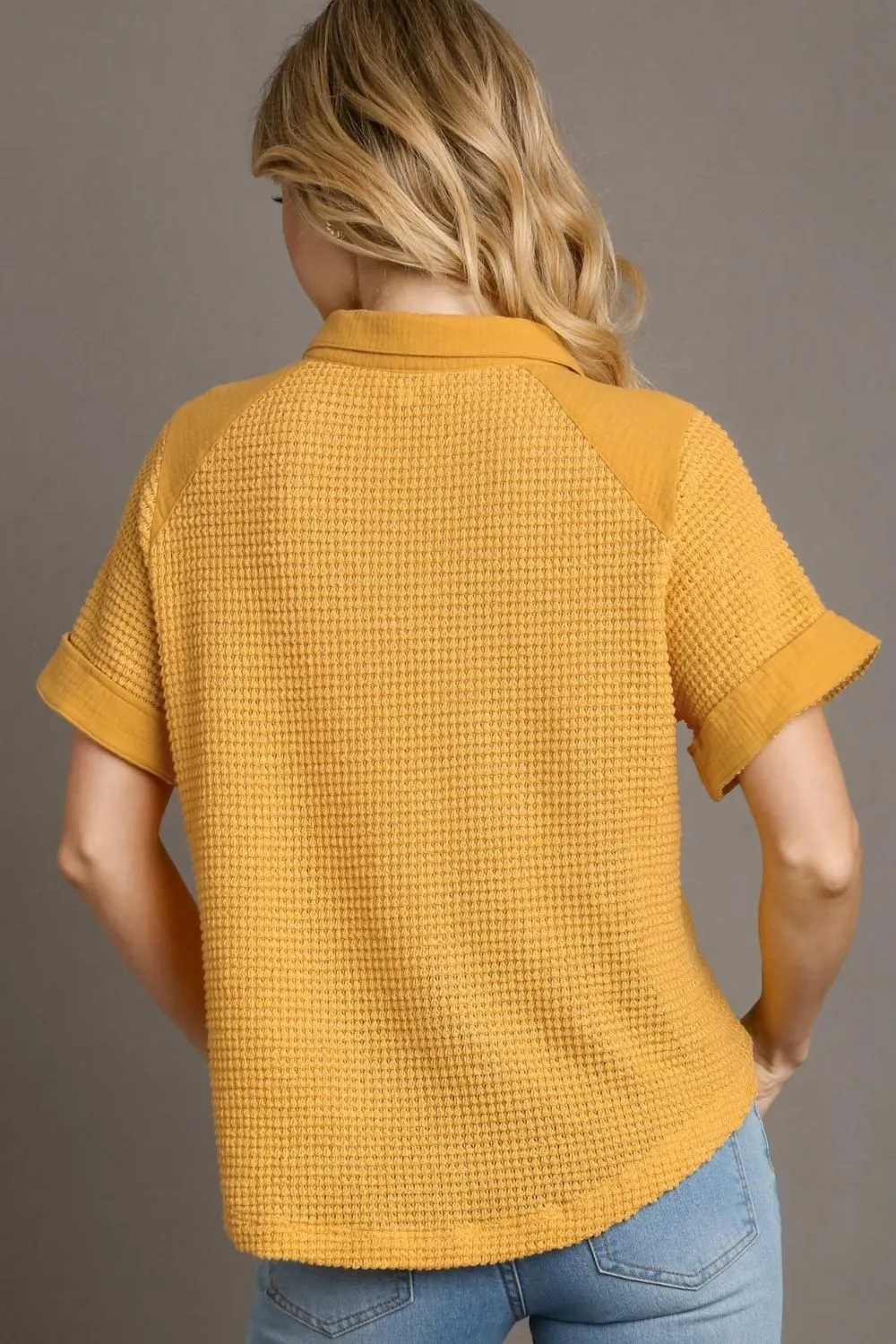 Full Size Waffle-Knit Short Sleeve Button Down Shirt Plus Size, image 5