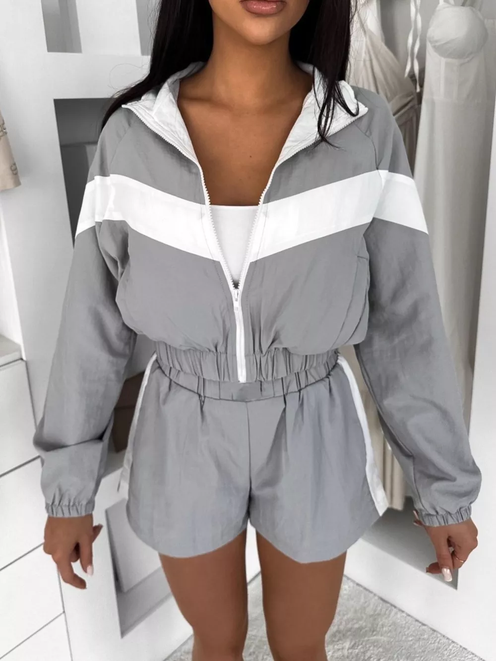Color Block Zip-Up Jacket and Shorts Two-Piece Set, image 7