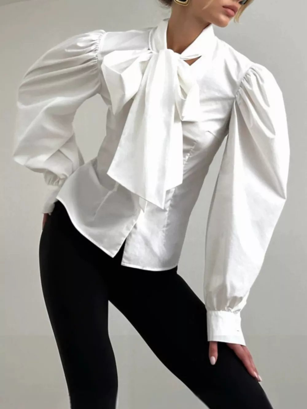 Bow Tie Puffed Sleeves Blouse, image 3