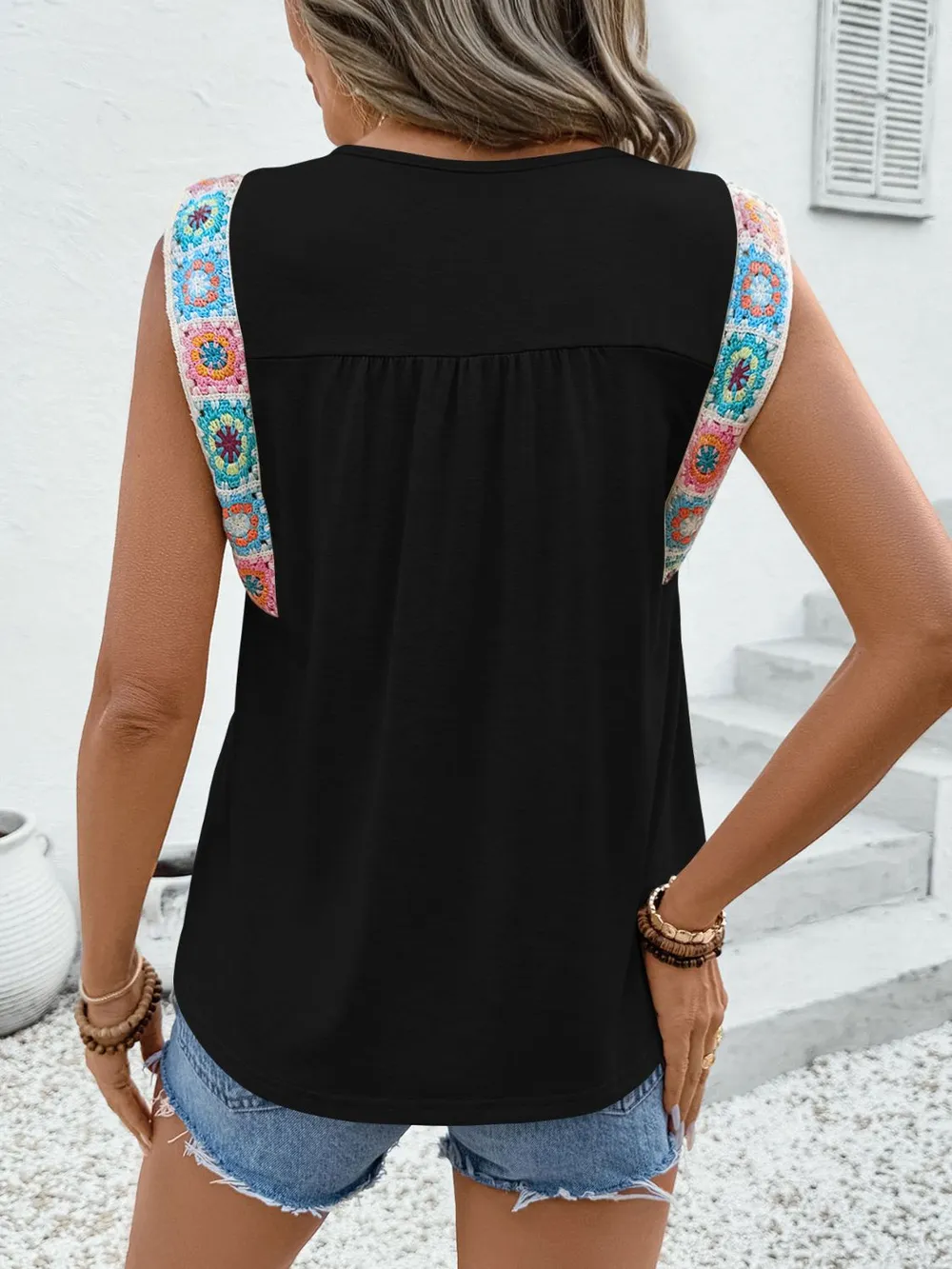 Crochet Hem Round Neck Top, image 6