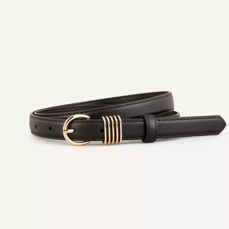 Skinny Leather Belt with Gold Buckle