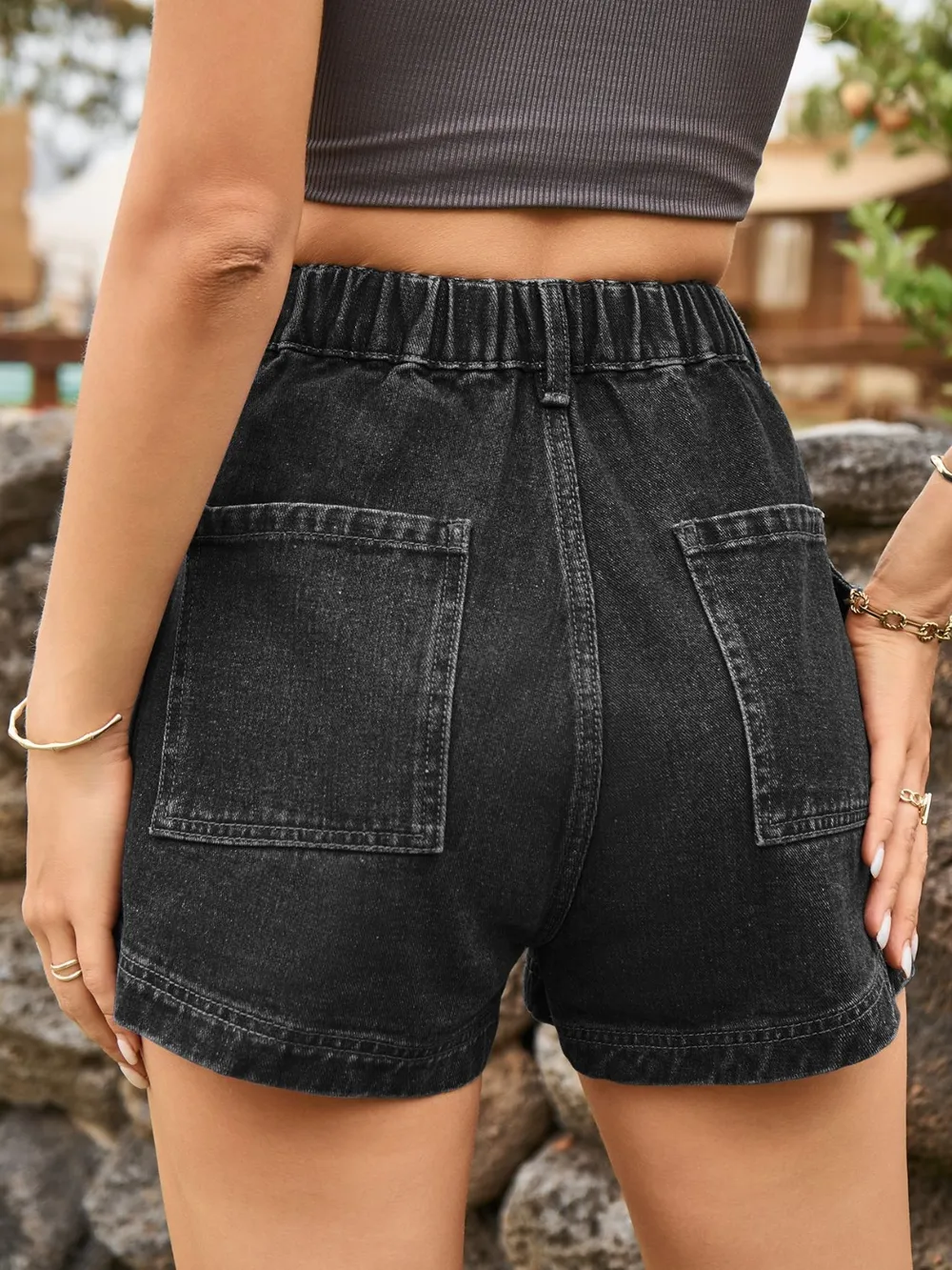 High Waist Denim Shorts with Pockets, image 22