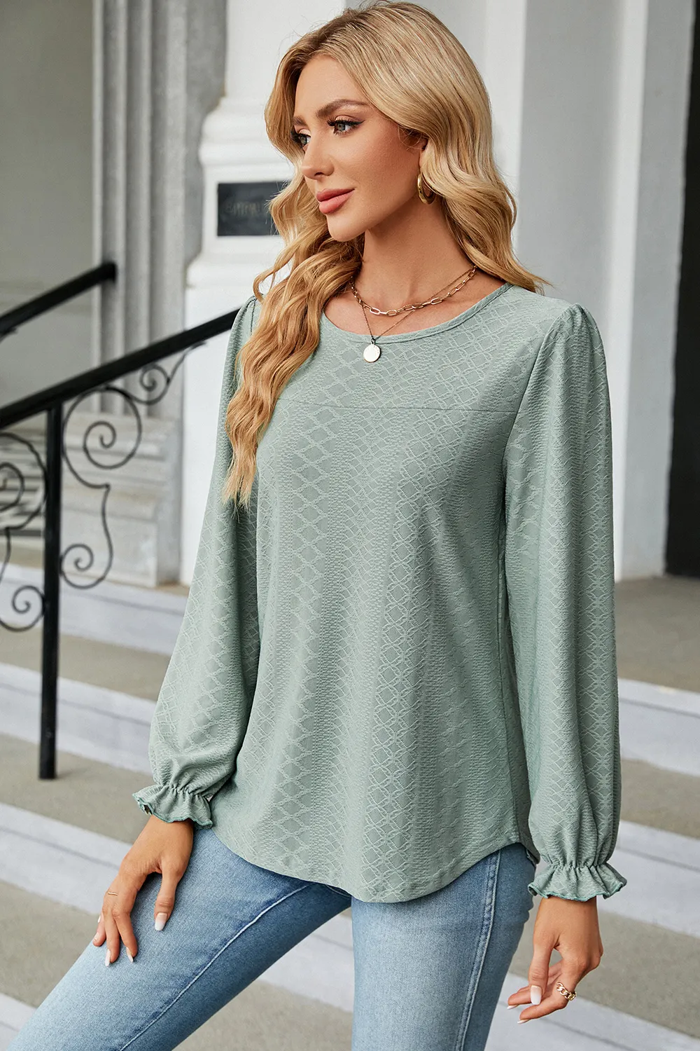 Round Neck Flounce Sleeve T-Shirt, image 30