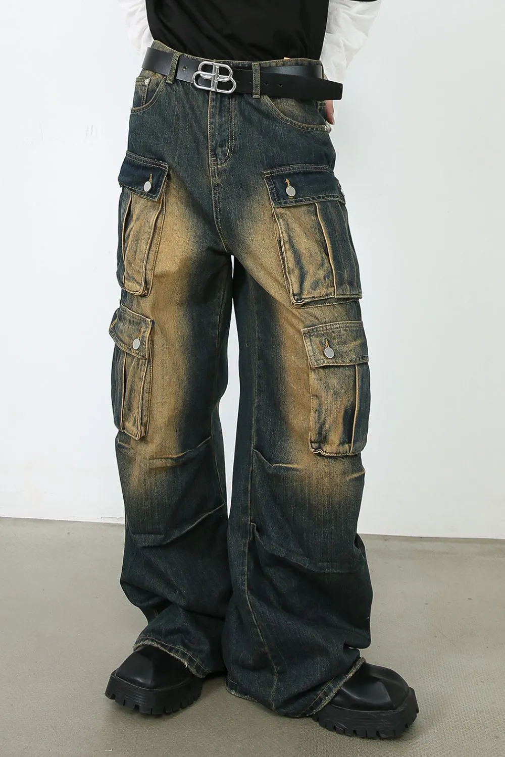 Men's Washed Wide Leg Jeans, image 2