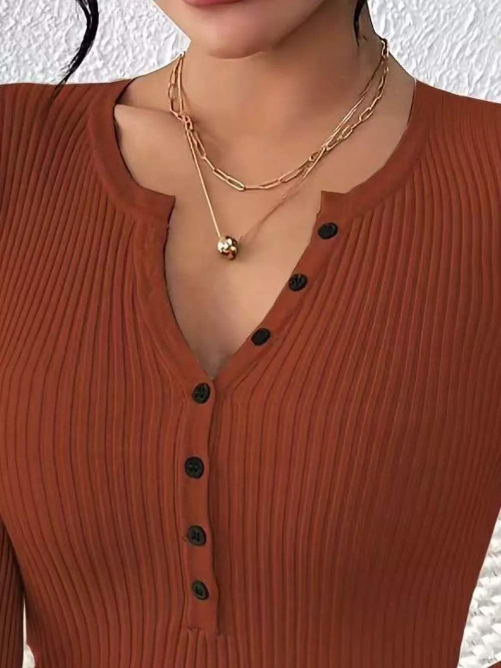 Ribbed Knit Button Front Knit Top, image 2