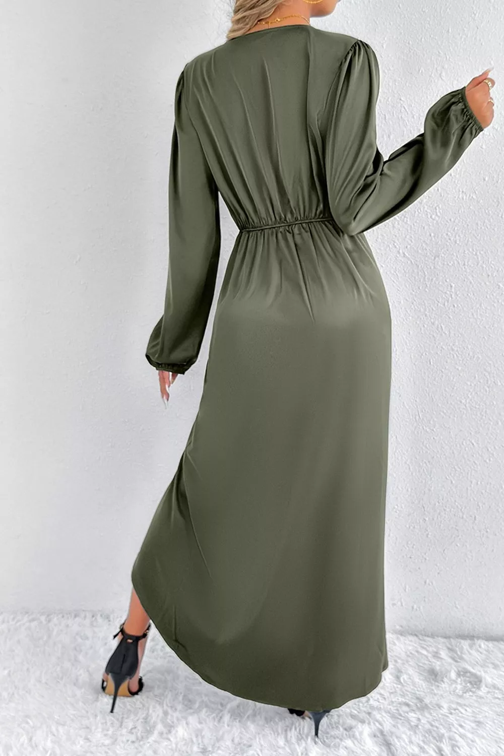 Satin Balloon Sleeve Midi Dress, image 5