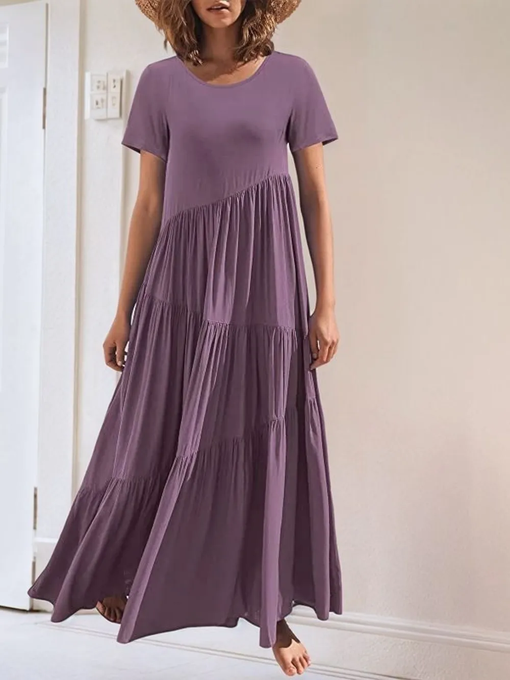 Round Neck Tiered Ruffle Maxi Dress, image 9