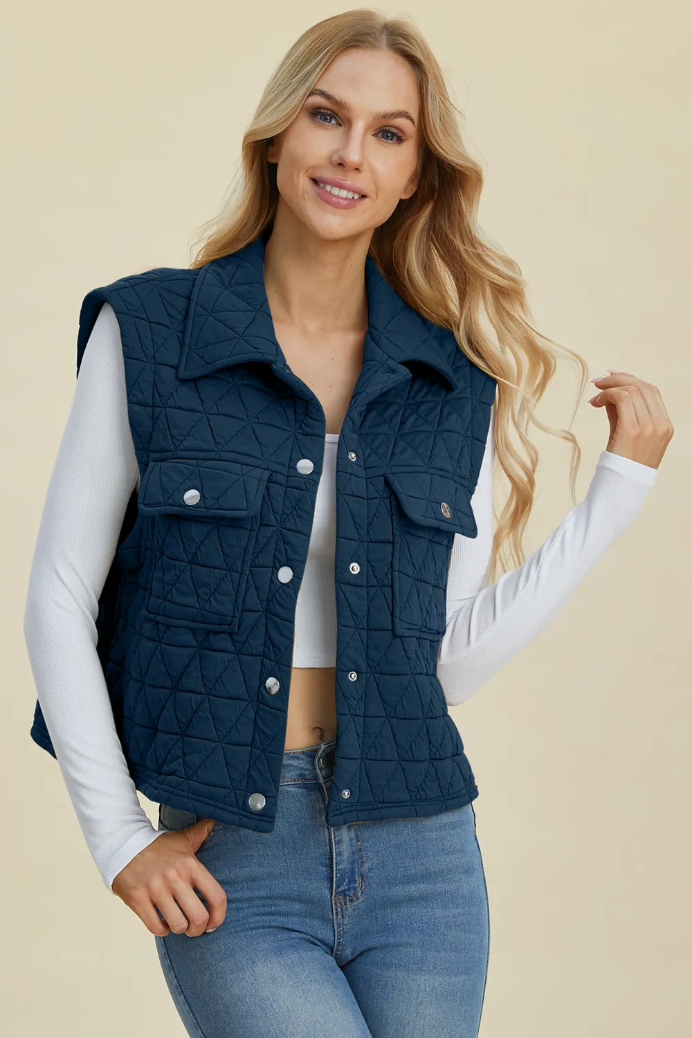 Full Size Pocketed Texture Snap Down Vest Coat, image 10