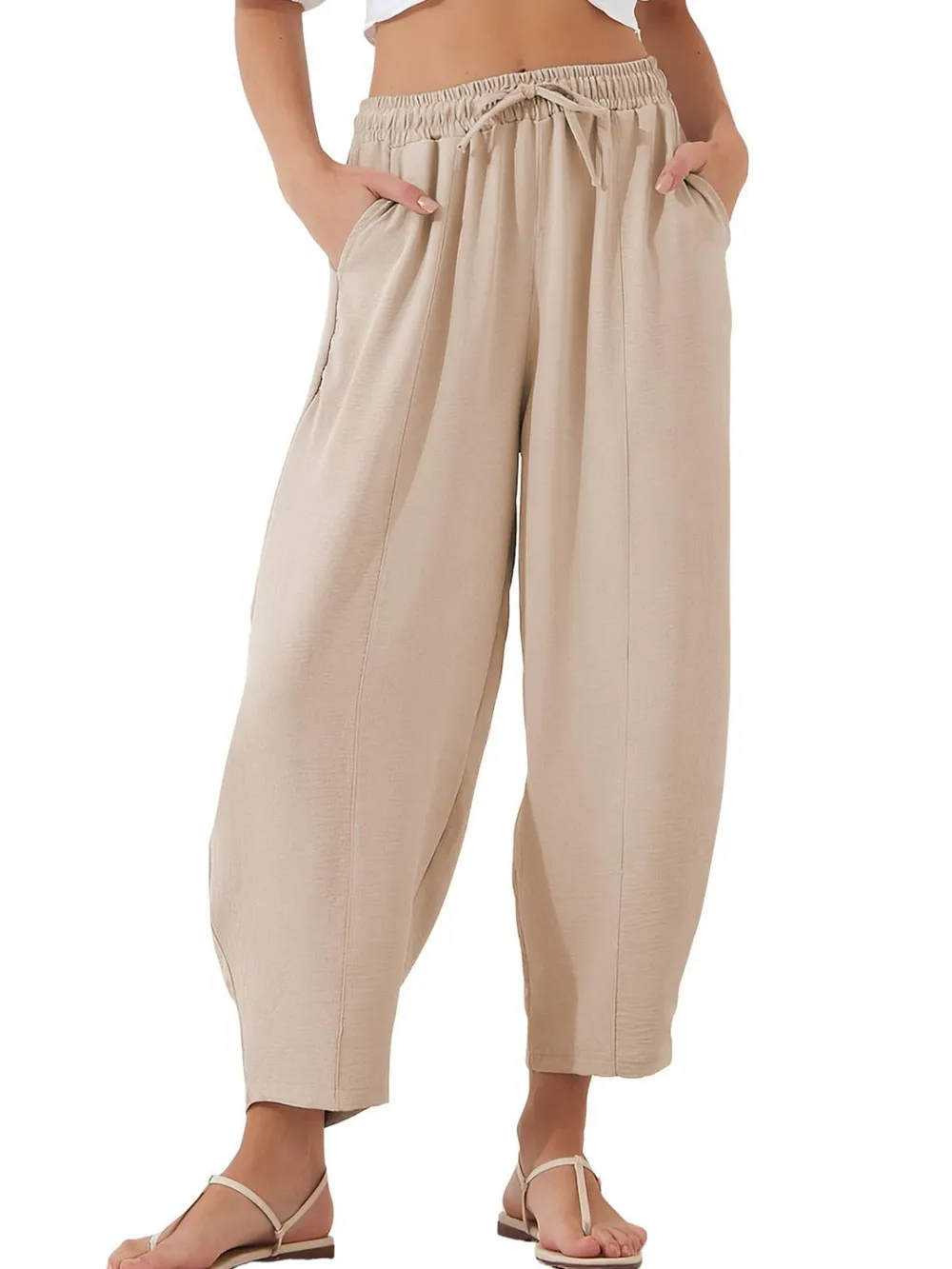 Full Size Drawstring Cropped Jogger Pants Plus Size, image 4