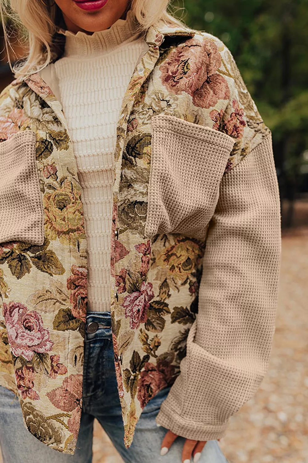 Floral Button Up Long Sleeve Shacket, image 5
